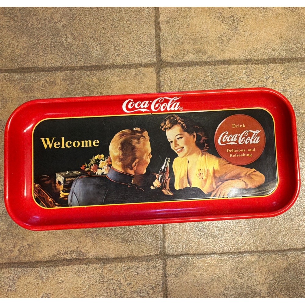 1991 Coca-Cola Coke Welcome 1943 Advertising Metal Serving Tray Vintage